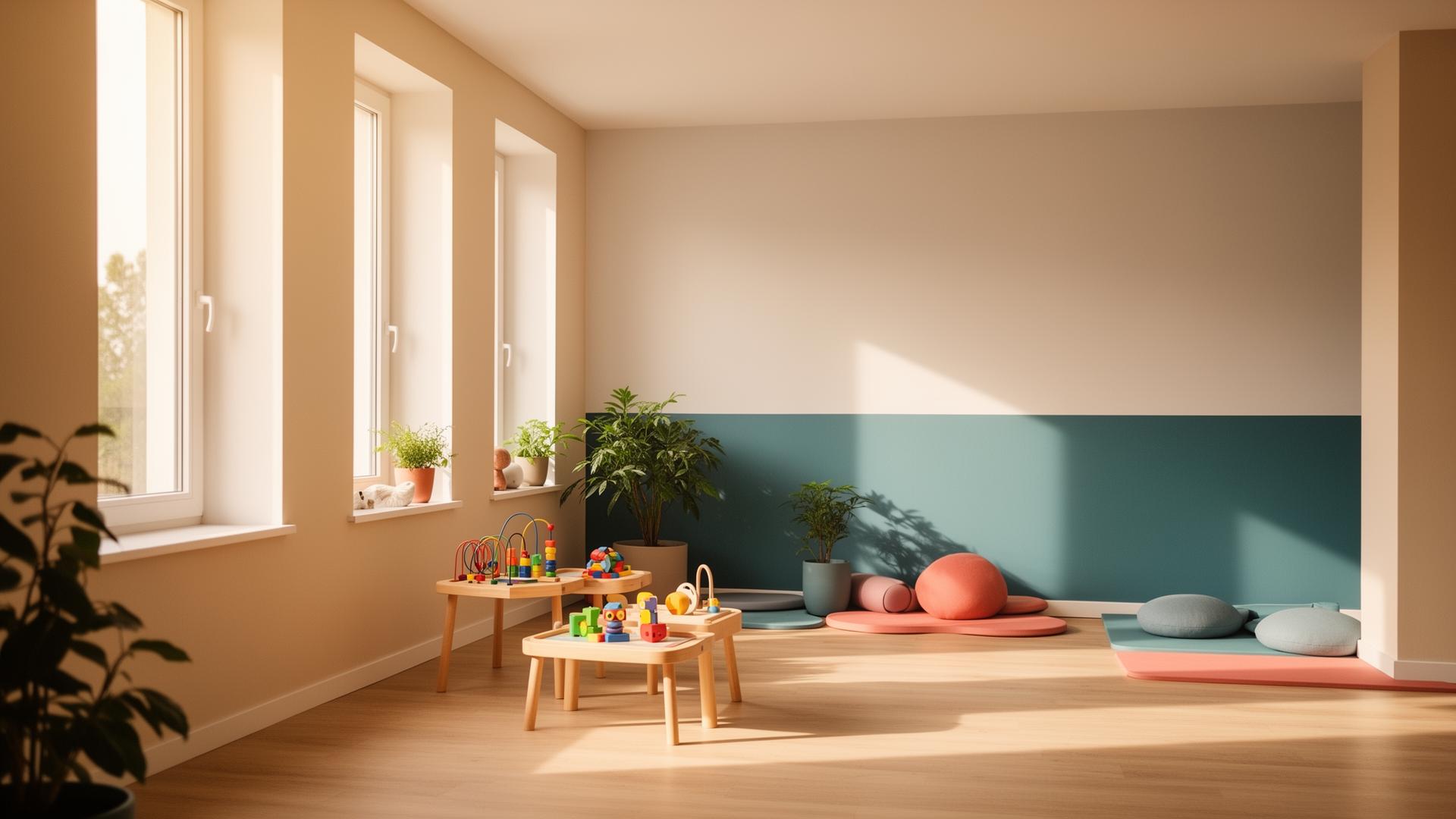 Heller Therapieraum mit Holzboden und Tageslicht